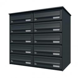 Bank of 10 wall mounted letterboxes - Anthracite grey