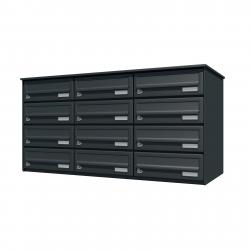 Bank of 12 wall mounted letterboxes - Anthracite grey