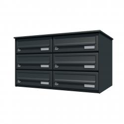 Bank of 6 wall mounted letterboxes - Anthracite grey