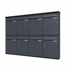 Bank of 8 wall mounted vertical letterboxes