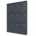 Bank of 9 wall mounted vertical letterboxes - Anthracite grey