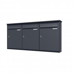 Bank of 3 wall mounted vertical letterboxes - Anthracite grey