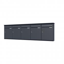 Bank of 5 wall mounted vertical letterboxes - Anthracite grey